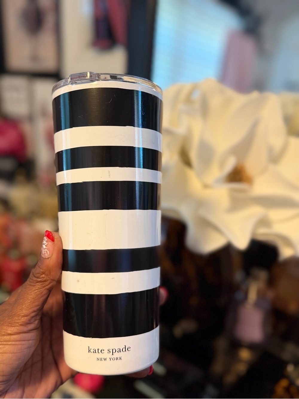 kate spade Black and White Striped Tumbler